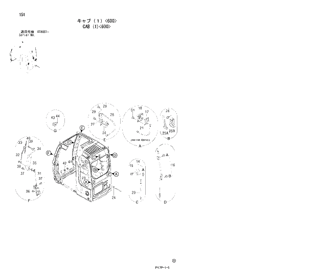 Схема запчастей Hitachi ZX650LCH - 151 CAB (1)(600) 01 UPPERSTRUCTURE