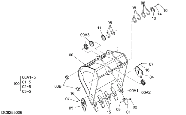 Схема запчастей Hitachi ZX350K-5G - 020 BUCKET 1.62m3 (JIS 94) 12 FRONT-END ATTACHMENTS