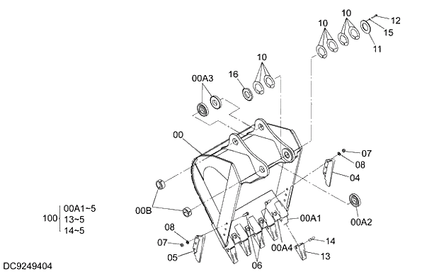 Схема запчастей Hitachi ZX330LC-5G - 024 ROCK BUCKET 1.38m3 (JIS 94)(SIDE-PIN TOOTH) 12 FRONT-END ATTACHMENTS