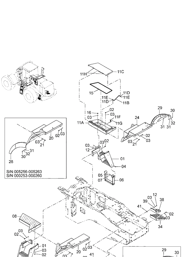 Схема запчастей Hitachi ZW220 - 051_FLOOR BOARD(2) (000253-004999, 005256-). 03 CHASSIS