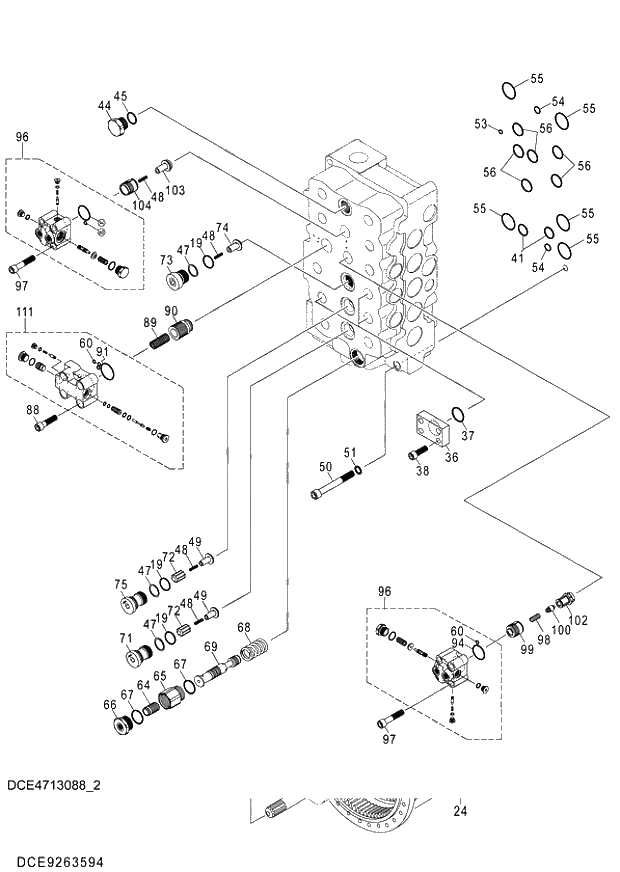 Схема запчастей Hitachi ZX470H-5G - 002 VALVE;CONTROL (2-4) 03 VALVE