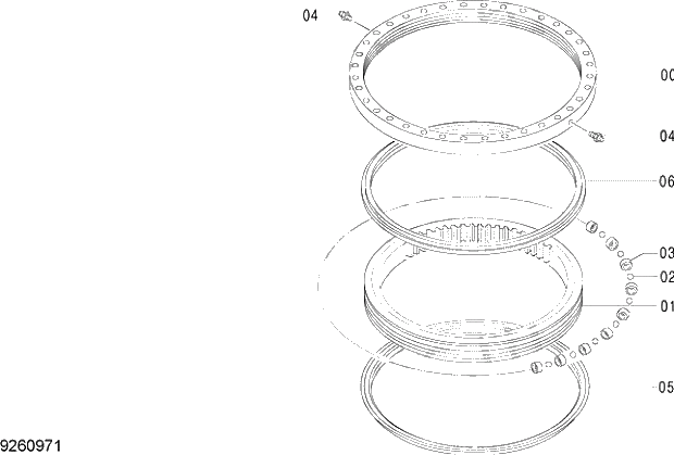 Схема запчастей Hitachi ZX210LCK-5G - 006 SWING BEARING 11 UNDERCARRIAGE