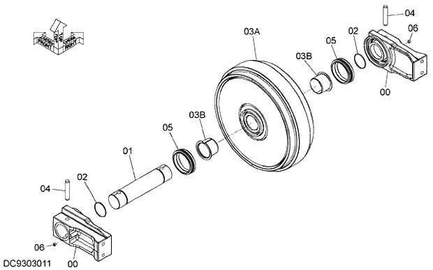 Схема запчастей Hitachi ZX210H-5G - 011 FRONT IDLER 11 UNDERCARRIAGE