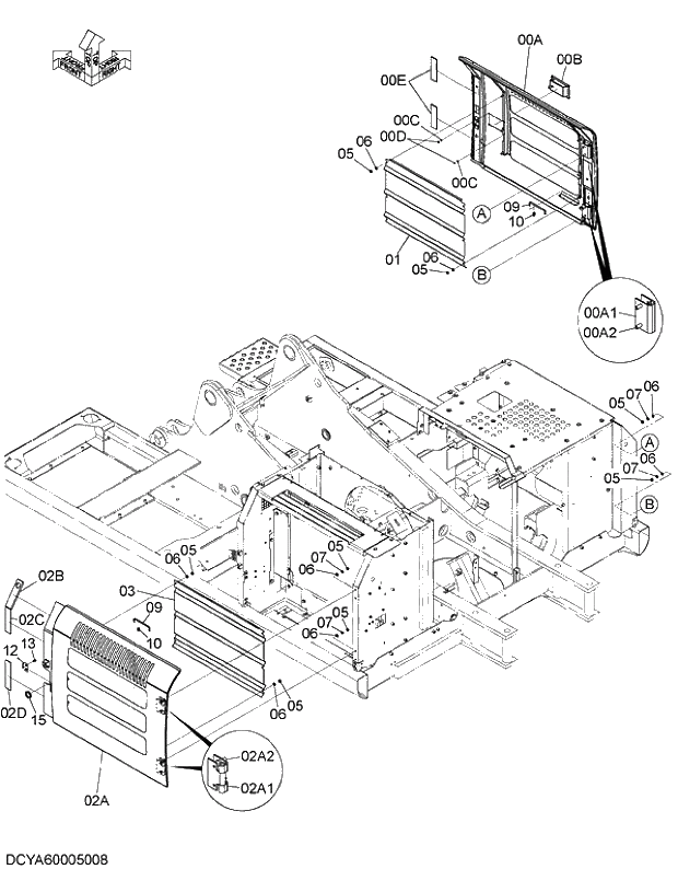 Схема запчастей Hitachi ZX210H-5G - 015 COVER (7)(TROPICAL) 01 FRAME,COVER