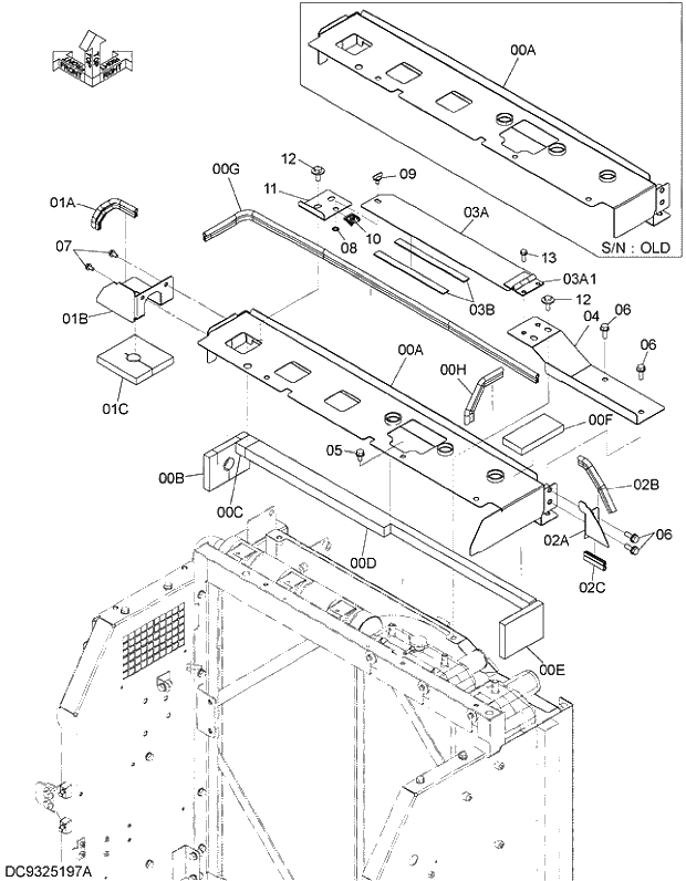 Схема запчастей Hitachi ZX210H-5G - 019 RADIATOR COVER 01 FRAME,COVER