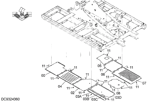 Схема запчастей Hitachi ZX200LC-5G - 020 UNDER COVER 01 FRAME,COVER