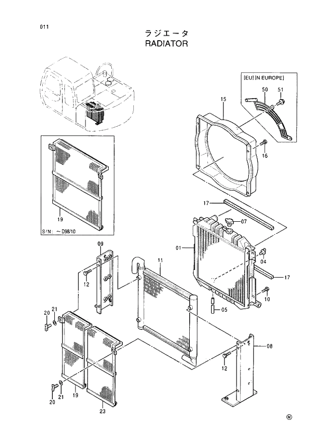 Схема запчастей Hitachi EX60-5 - 011 RADIATOR (050001 -). 01 UPPERSTRUCTURE