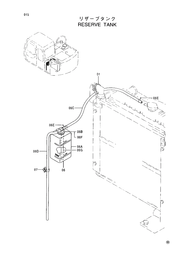 Схема запчастей Hitachi EX60-5 - 015 RESERVE TANK (050001 -). 01 UPPERSTRUCTURE