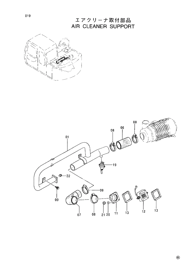 Схема запчастей Hitachi EX60-5 - 019 AIR CLEANER SUPPORT (050001 -). 01 UPPERSTRUCTURE