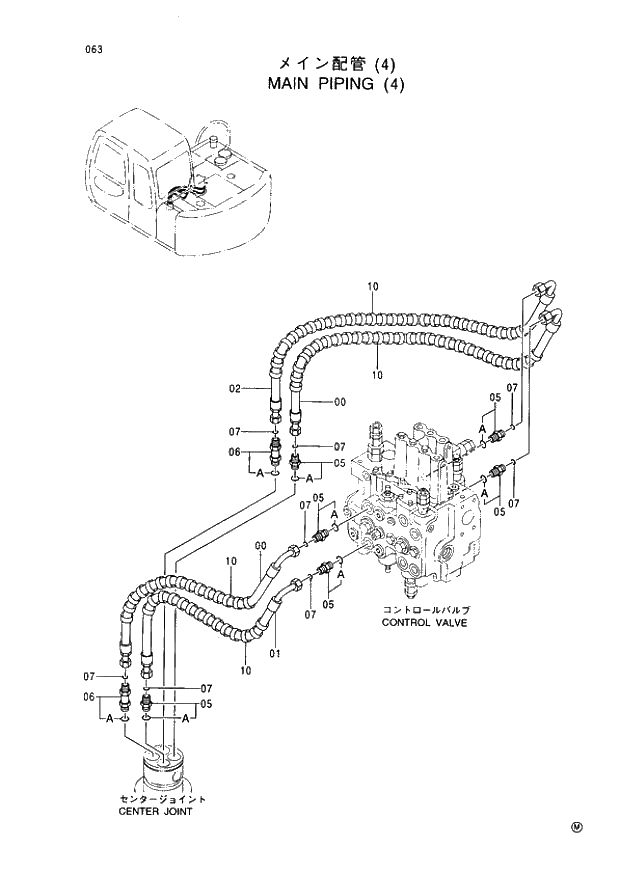 Схема запчастей Hitachi EX60-5 - 063 MAIN PIPINGS (4) (050001 -). 01 UPPERSTRUCTURE