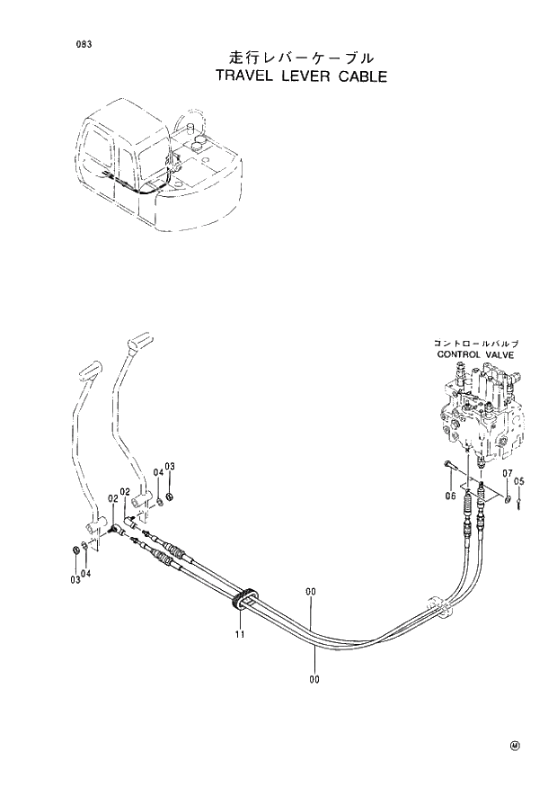 Схема запчастей Hitachi EX60-5 - 083 TRAVEL LEVER CABLE (050001 -). 01 UPPERSTRUCTURE