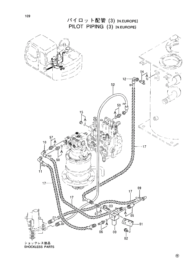 Схема запчастей Hitachi EX60LC-5 - 109 PILOT PIPINGS (3)(N.EUROPE) (050001 -). 01 UPPERSTRUCTURE