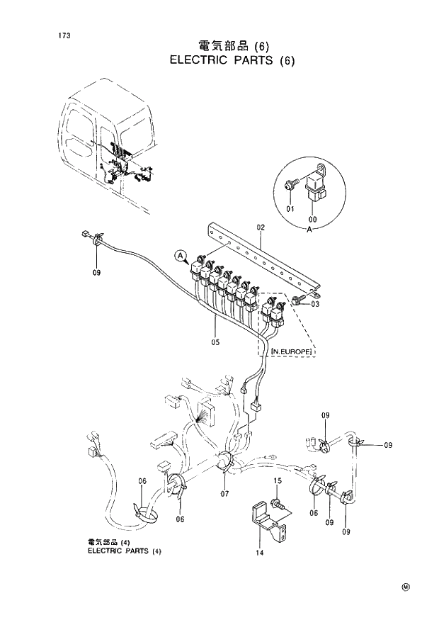 Схема запчастей Hitachi EX60-5 - 173 ELECTRIC PARTS (6) (050001 -). 01 UPPERSTRUCTURE