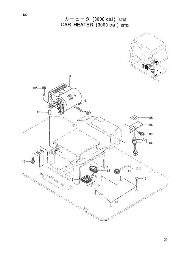 Схема запчастей Hitachi EX60-5 - 187 CAR HEATER (3000 cal) STD (050001 -). 01 UPPERSTRUCTURE