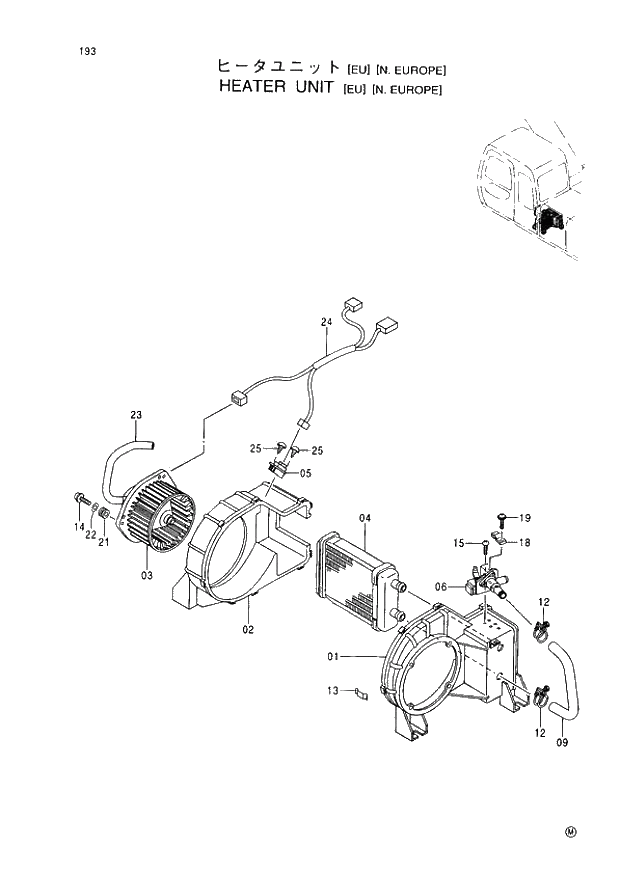 Схема запчастей Hitachi EX60-5 - 193 HEATER UNIT (EU)N.EUROPE (050001 -). 01 UPPERSTRUCTURE