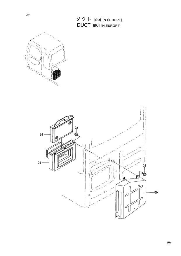 Схема запчастей Hitachi EX60-5 - 201 DUCT (EU)N.EUROPE (050001 -). 01 UPPERSTRUCTURE