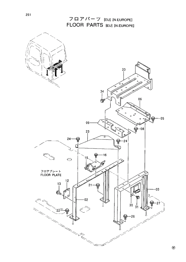 Схема запчастей Hitachi EX60-5 - 251 FLOOR PARTS (EU)N.EUROPE (050001 -). 01 UPPERSTRUCTURE