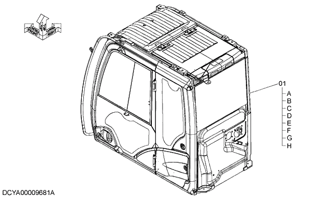 Схема запчастей Hitachi ZX240-5G - 001 CAB (MOBILE COMMUNICATIONS) 08 CAB