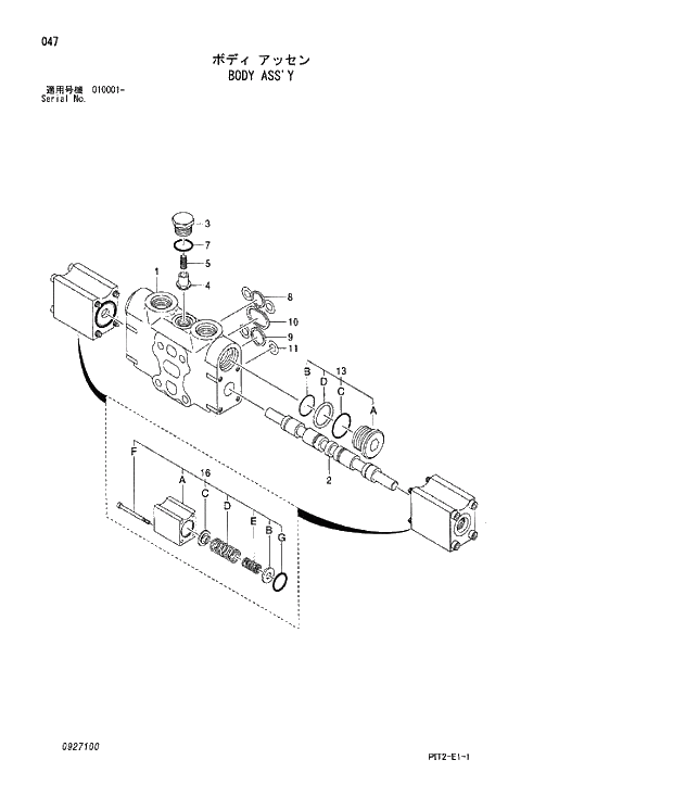 Схема запчастей Hitachi ZX180W-3 - 047 BODY ASSY. 03 VALVE