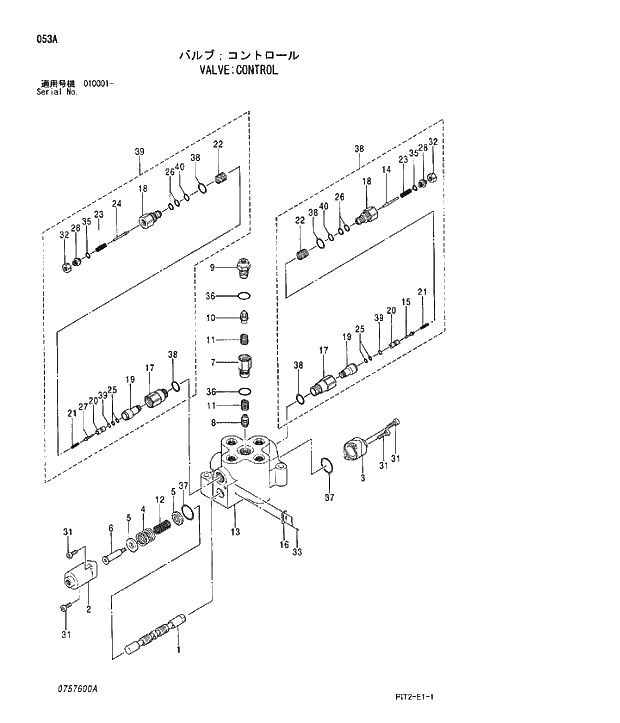 Схема запчастей Hitachi ZX180W-3 - 053 VALVE CONTROL. 03 VALVE