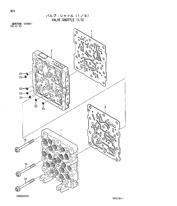 Схема запчастей Hitachi ZX180W-3 - 071 VALVE SHUTTLE (1 5). 03 VALVE