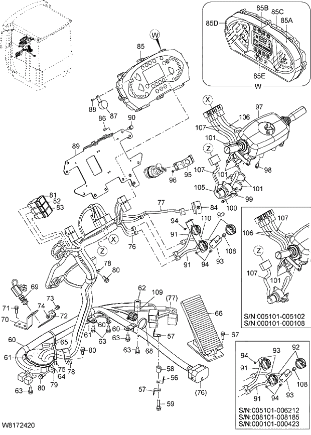 Схема запчастей Hitachi ZW310 - 015 ELECTRICAL PARTS(STEERING COLUMN). 05 ELECTRICAL SYSTEM