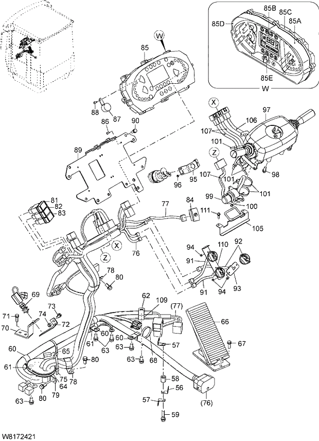 Схема запчастей Hitachi ZW310A - 016 ELECTRICAL PARTS(STEERING COLUMN). 05 ELECTRICAL SYSTEM