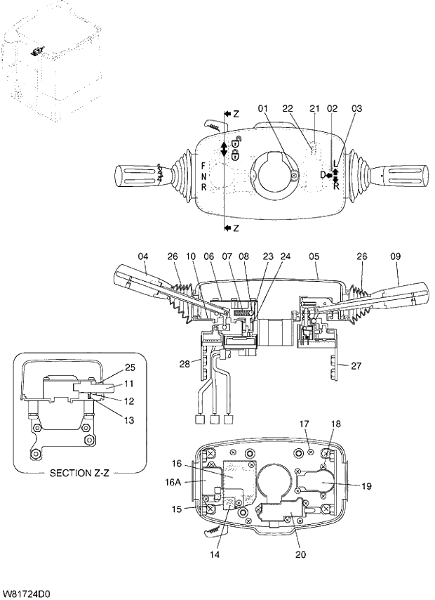 Схема запчастей Hitachi ZW310A - 017 COLUMN LEVER. 05 ELECTRICAL SYSTEM