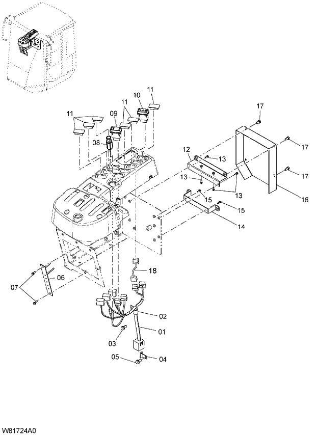 Схема запчастей Hitachi ZW310 - 018 ELECTRICAL PARTS(RIGHT CONSOLE). 05 ELECTRICAL SYSTEM