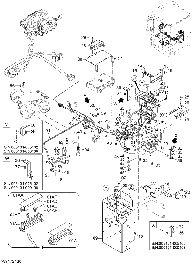 Схема запчастей Hitachi ZW310 - 019 ELECTRICAL PARTS(REAR CONSOLE). 05 ELECTRICAL SYSTEM