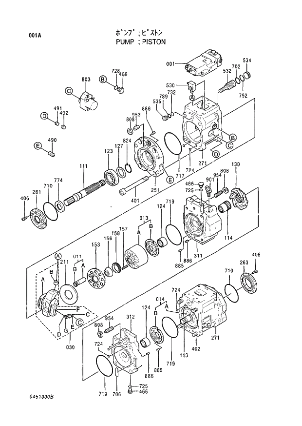 Схема запчастей Hitachi EX400-3 - 001 PUMP PISTON (005001 -). 01 PUMP