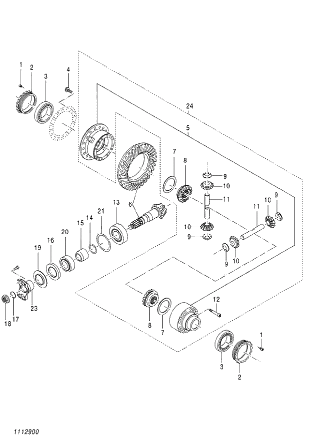 Схема запчастей Hitachi ZX140W-3 - 447 AXLE FRONT (2-5) ( CEB CED 002001-005000, CEA 020001-050000). 06 POWER TRAIN