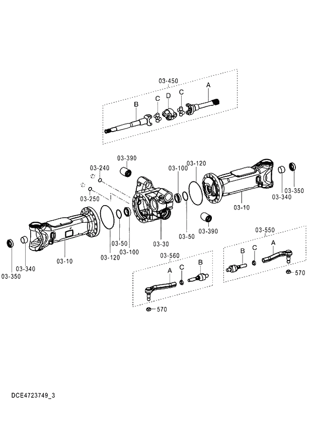 Схема запчастей Hitachi ZX140W-3 - 453 AXLE FRONT (3-6) ( CEB CED 005001-, CEA 050001-). 06 POWER TRAIN