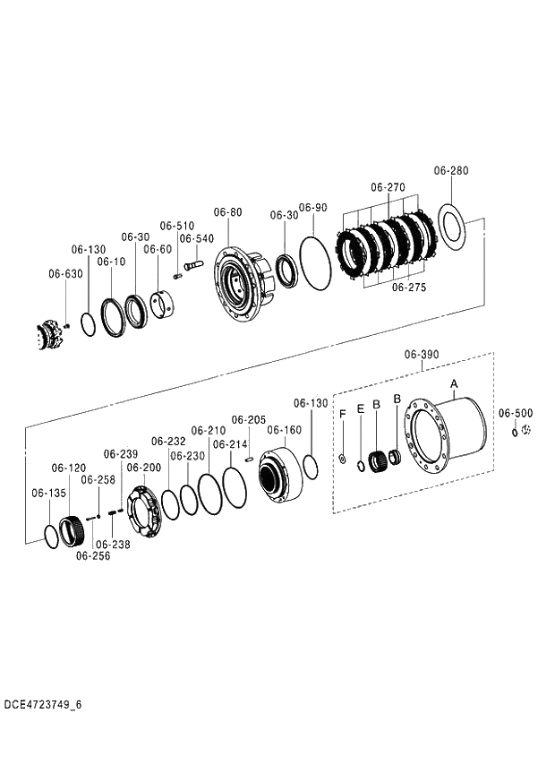 Схема запчастей Hitachi ZX140W-3 - 456 AXLE FRONT (6-6) ( CEB CED 005001-, CEA 050001-). 06 POWER TRAIN