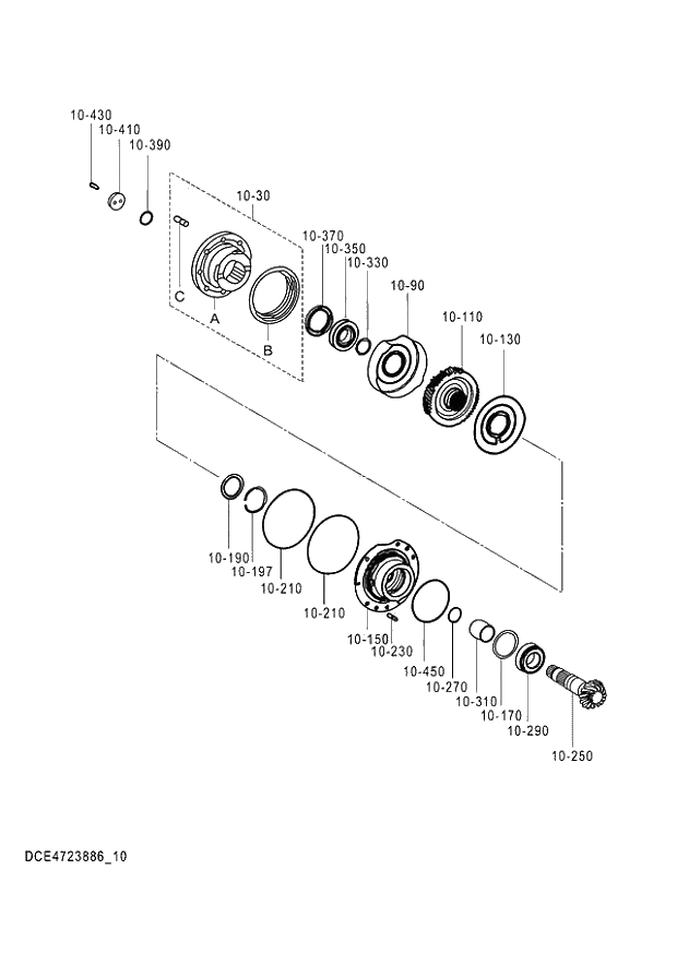 Схема запчастей Hitachi ZX140W-3 - 470 AXLE REAR (10-12) ( CEB CED 005001-, CEA 050001-). 06 POWER TRAIN