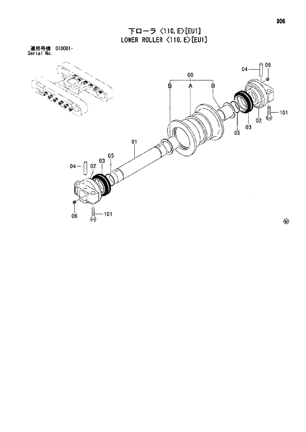 Схема запчастей Hitachi ZX110M - 306_LOWER ROLLER 110,E EU1 (010001 -). 02 UNDERCARRIAGE