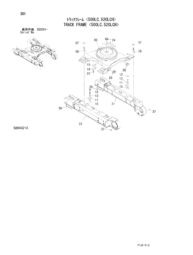 Схема запчастей Hitachi ZX450LC-3 - 301_TRACK FRAME 500LC,520LCH (020001 -). 02 UNDERCARRIAGE