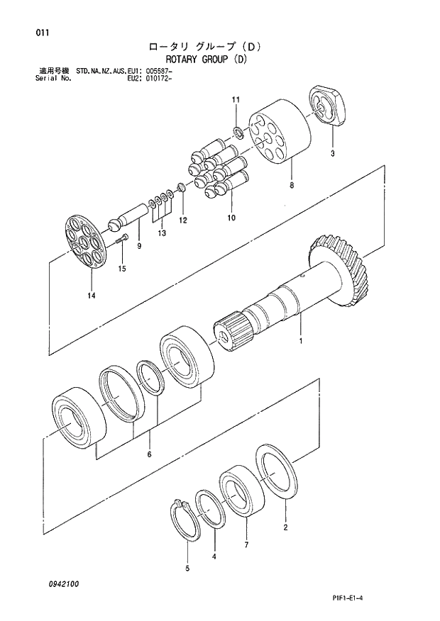 Схема запчастей Hitachi ZX160LC - 011 ROTARY GROUP (D) 01 PUMP