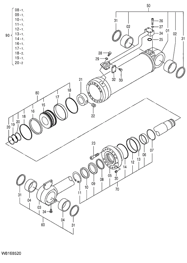 Схема запчастей Hitachi ZW220 - 277_CYLINDER BUCKET (000101-004999, 005101-). 04 CYLINDER