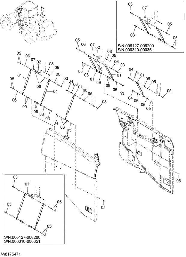 Схема запчастей Hitachi ZW310A - 017 GAS SPRING(WITH FULL REAR FENDER)(FRF). 03 CHASSIS