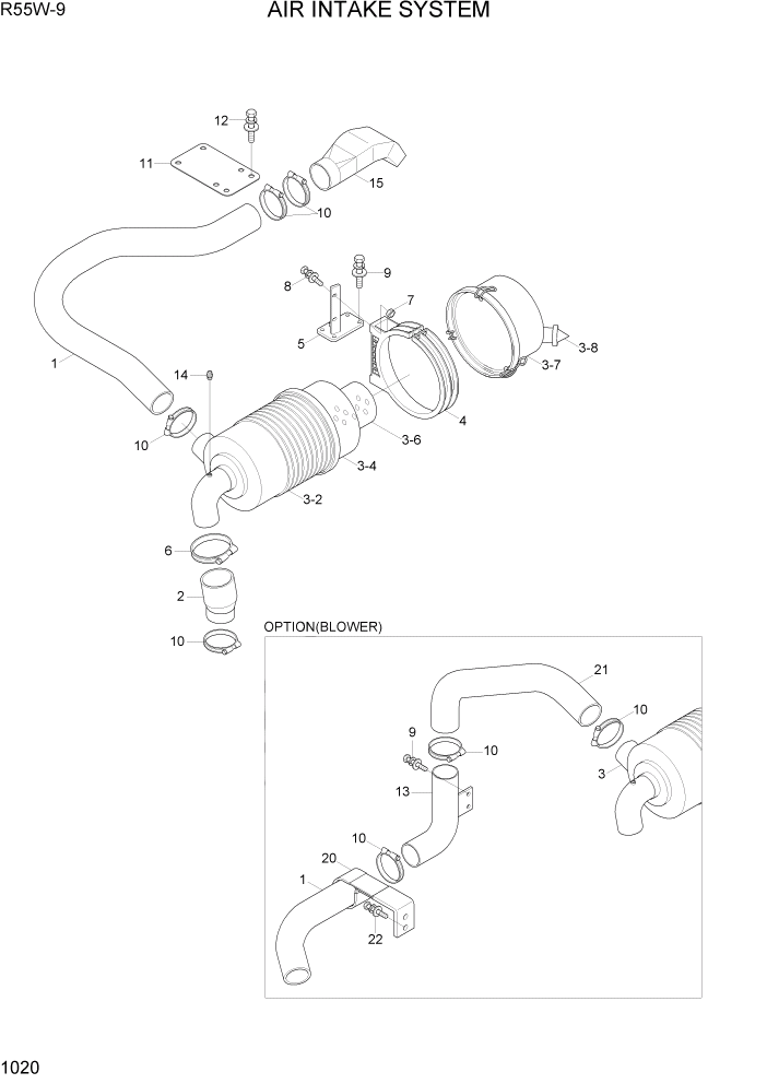 Схема запчастей Hyundai R55W-9 - PAGE 1020 AIR INTAKE SYSTEM СИСТЕМА ДВИГАТЕЛЯ