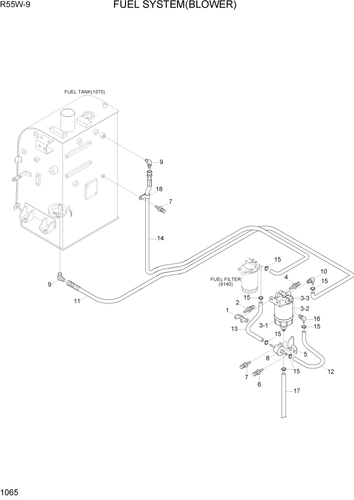 Схема запчастей Hyundai R55W-9 - PAGE 1065 FUEL SYSTEM(BLOWER) СИСТЕМА ДВИГАТЕЛЯ