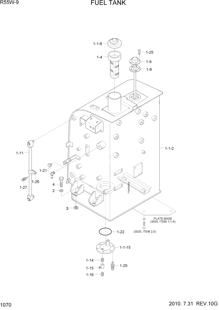 Схема запчастей Hyundai R55W-9 - PAGE 1070 FUEL TANK СИСТЕМА ДВИГАТЕЛЯ