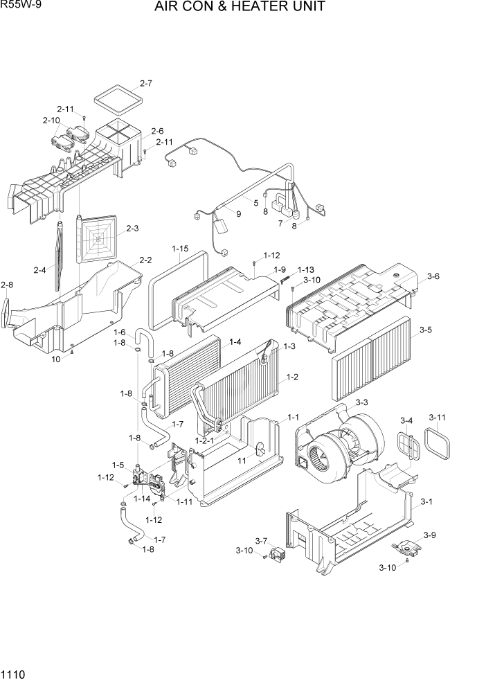 Схема запчастей Hyundai R55W-9 - PAGE 1110 AIR CON & HEATER UNIT СИСТЕМА ДВИГАТЕЛЯ