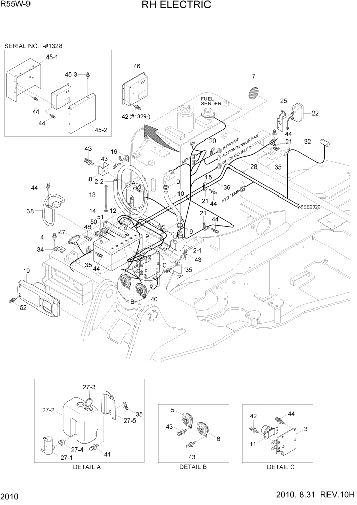 Схема запчастей Hyundai R55W-9 - PAGE 2010 RH ELECTRIC ЭЛЕКТРИЧЕСКАЯ СИСТЕМА