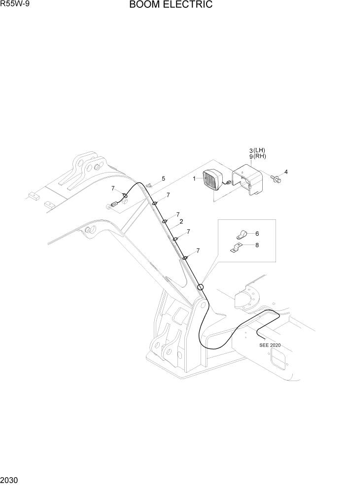 Схема запчастей Hyundai R55W-9 - PAGE 2030 BOOM ELECTRIC ЭЛЕКТРИЧЕСКАЯ СИСТЕМА