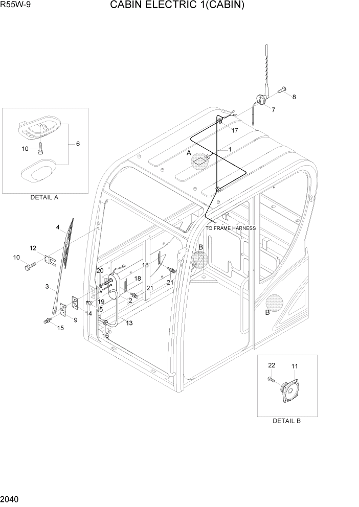 Схема запчастей Hyundai R55W-9 - PAGE 2040 CABIN ELECTRIC 1 (CABIN) ЭЛЕКТРИЧЕСКАЯ СИСТЕМА