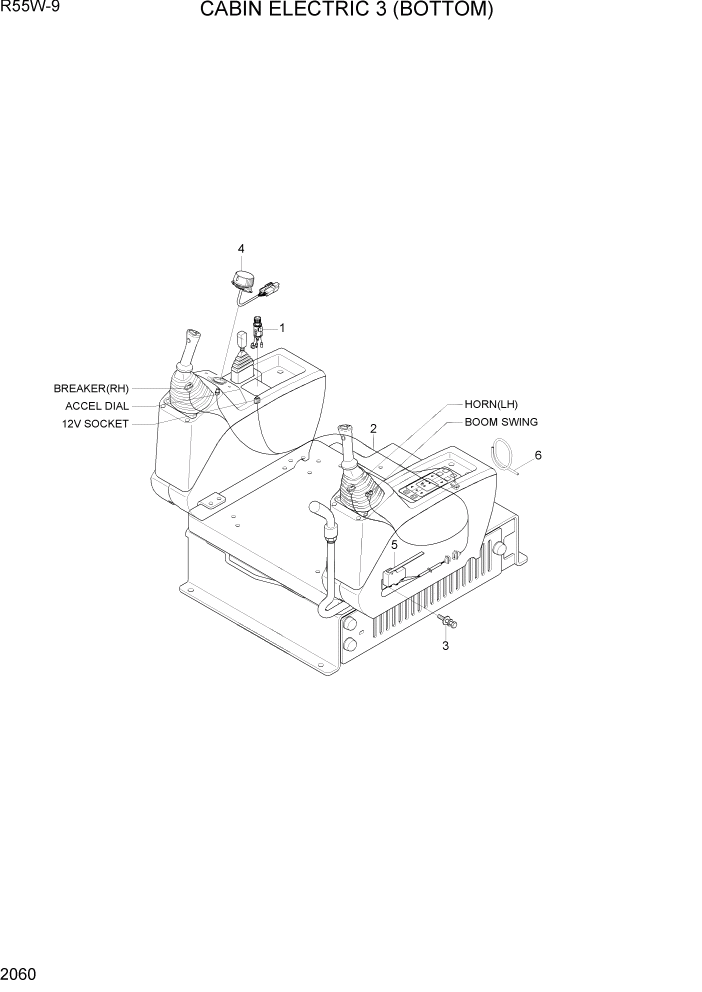 Схема запчастей Hyundai R55W-9 - PAGE 2060 CABIN ELECTRIC 3 (BOTTOM) ЭЛЕКТРИЧЕСКАЯ СИСТЕМА