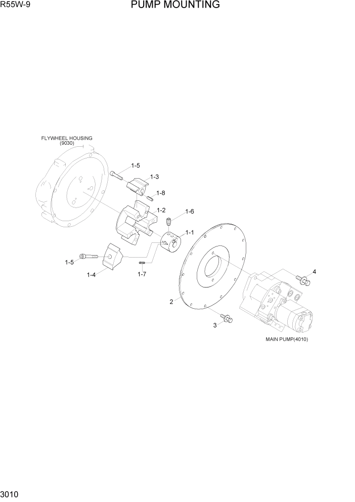 Схема запчастей Hyundai R55W-9 - PAGE 3010 PUMP MOUNTING ГИДРАВЛИЧЕСКАЯ СИСТЕМА