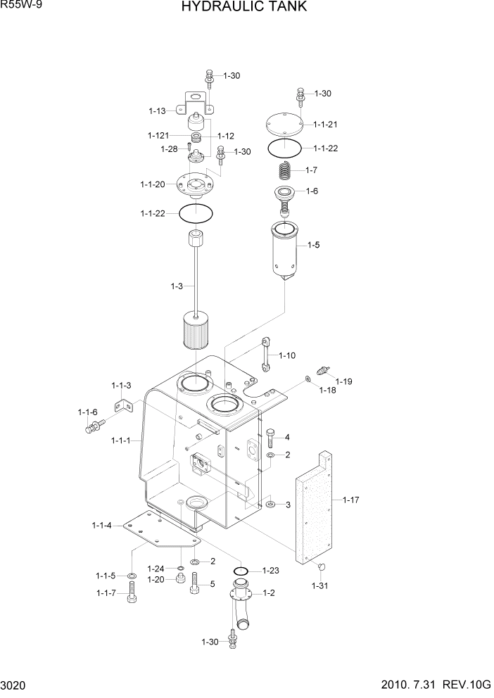 Схема запчастей Hyundai R55W-9 - PAGE 3020 HYDRAULIC TANK ГИДРАВЛИЧЕСКАЯ СИСТЕМА